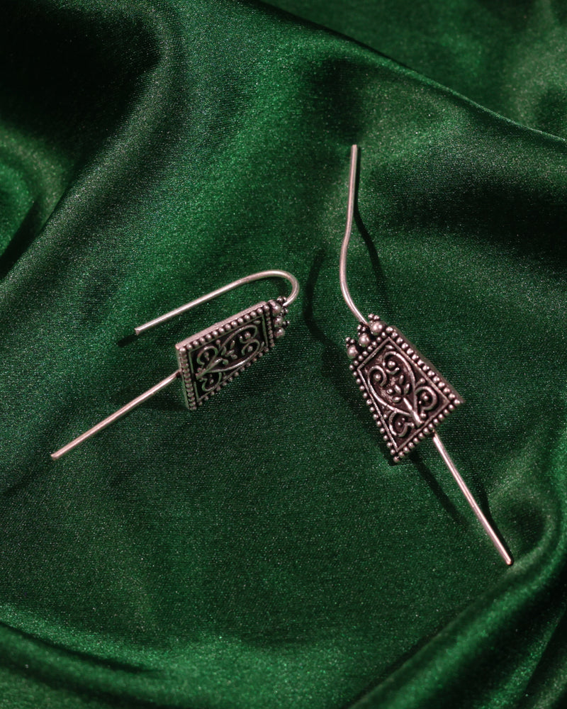 Oxidised Floral Motif Thread Earrings