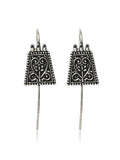 Oxidised Floral Motif Thread Earrings