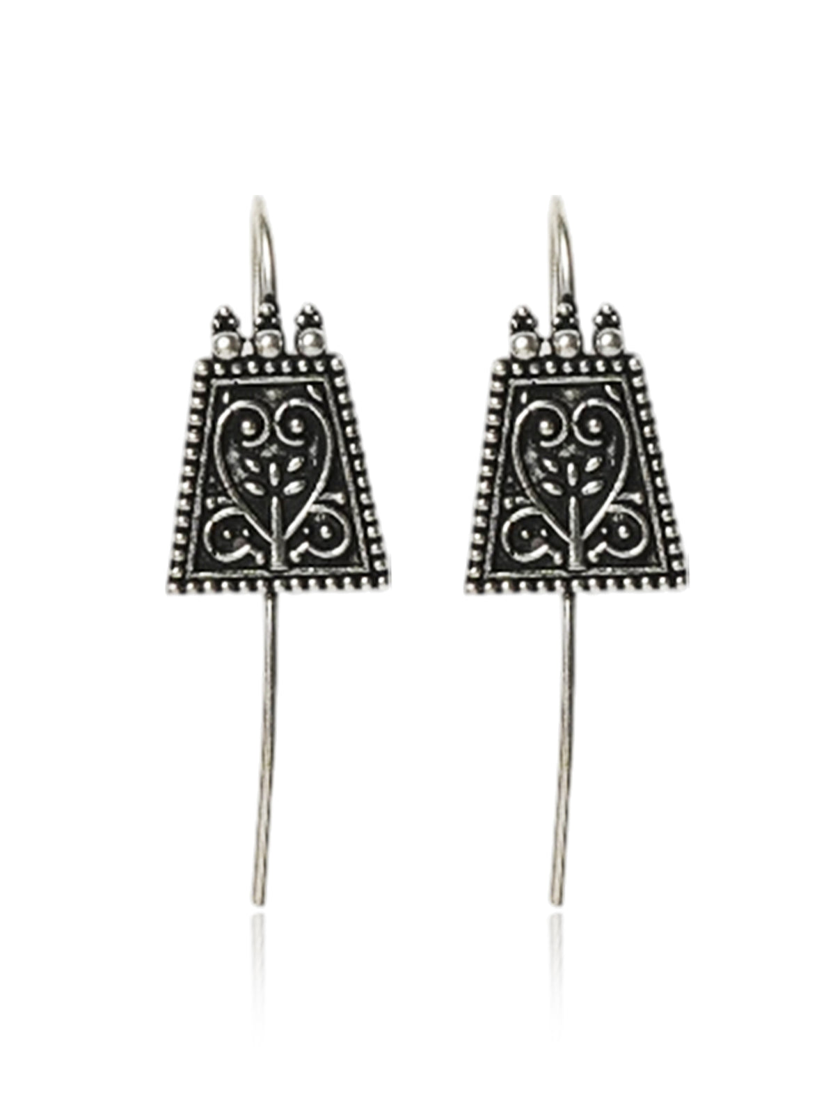 Oxidised Floral Motif Thread Earrings