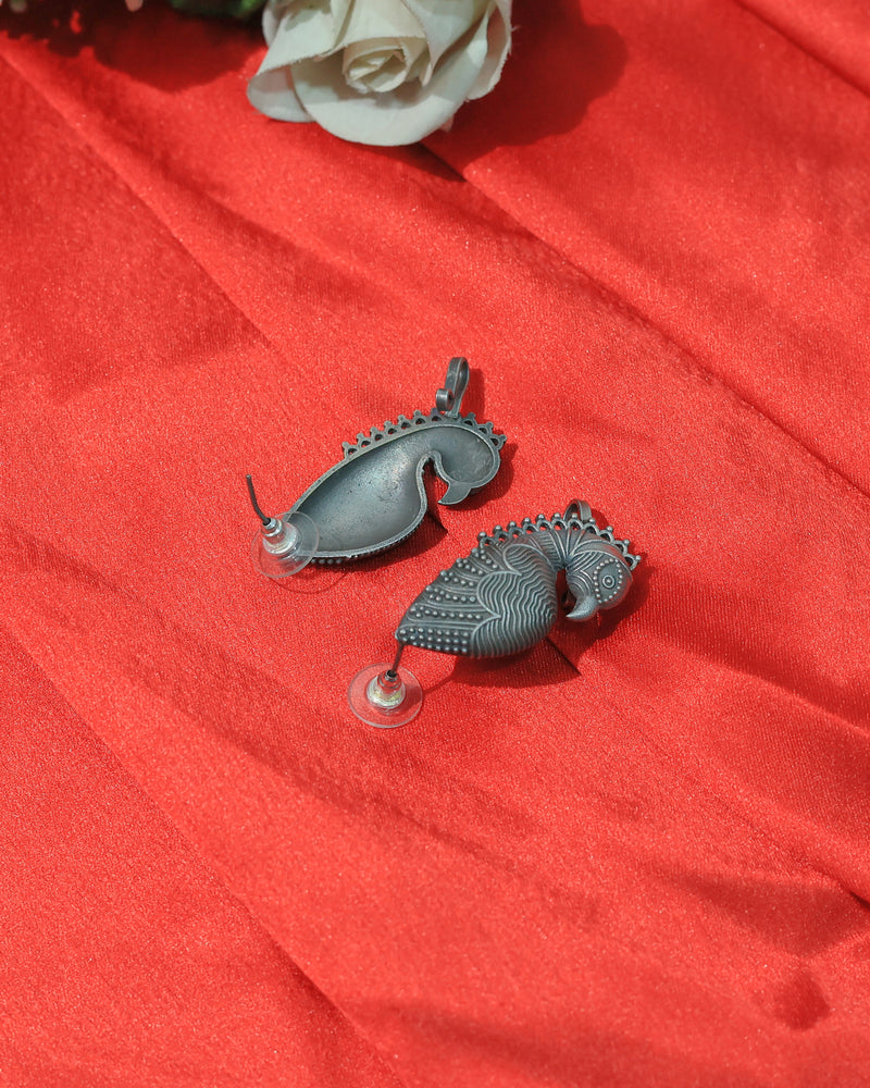 Peacock Paisley Stud with Ear Cuffs Earrings