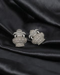 Oxidised Silver Floral Temple Stud Earrings