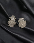 Oxidised Silver Floral Temple Stud Earrings