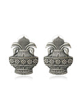Oxidised Silver Floral Temple Stud Earrings