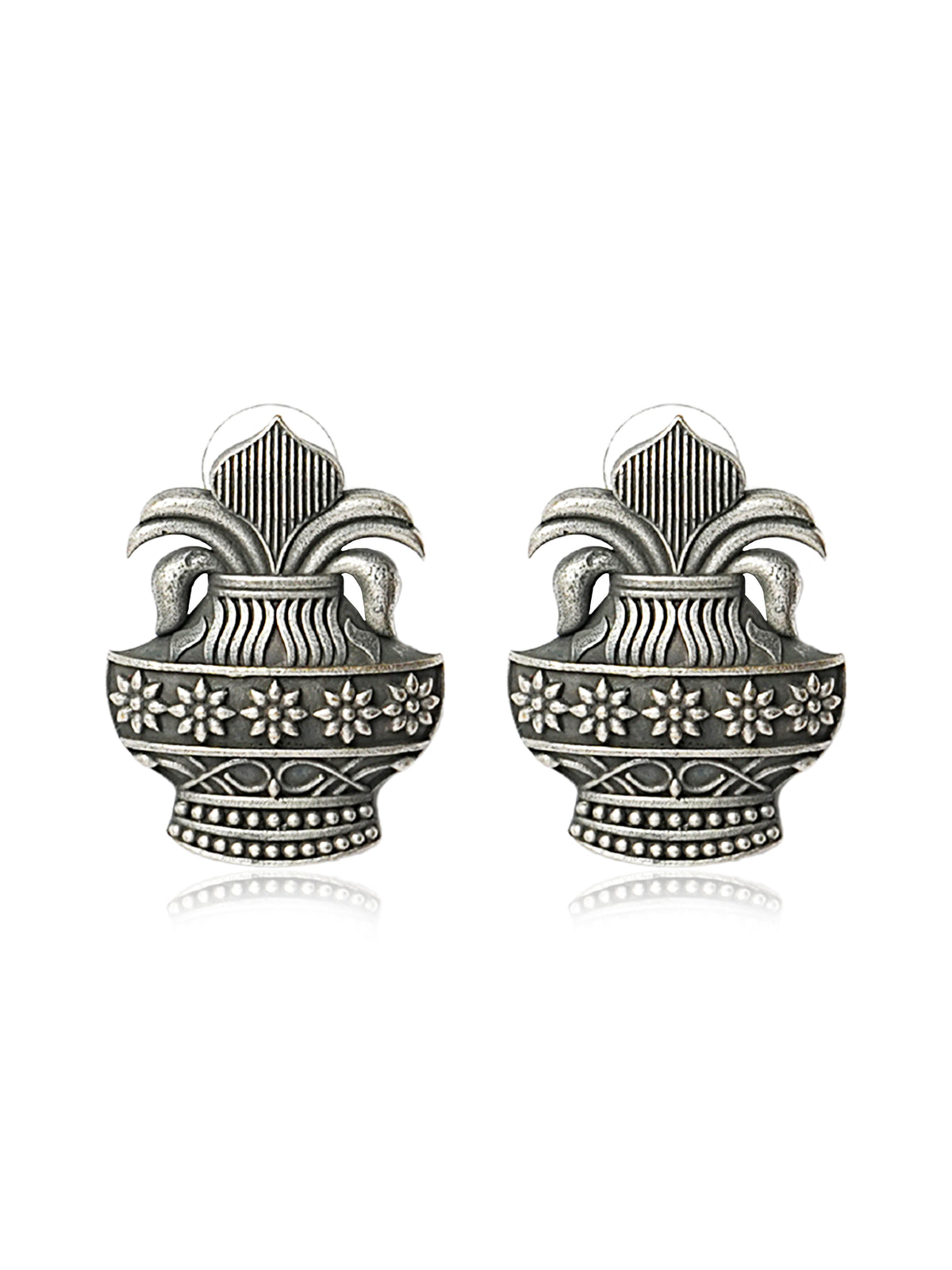 Oxidised Silver Floral Temple Stud Earrings