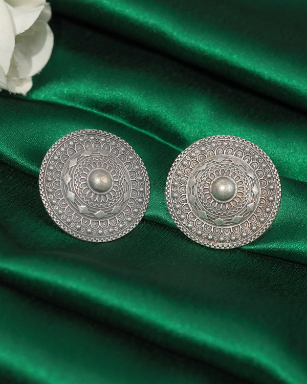 Ornate Mandala Disc Stud Earrings