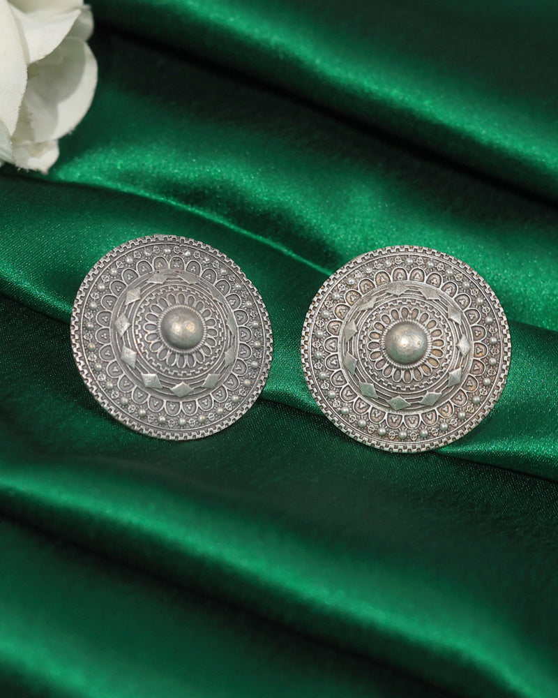 Ornate Mandala Disc Stud Earrings