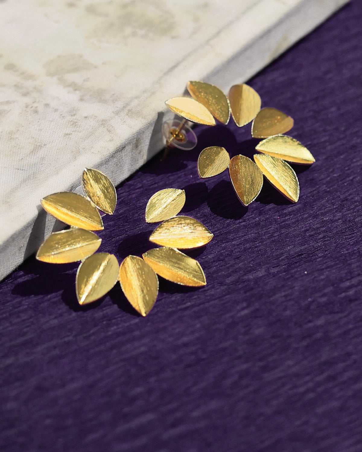 Golden Leaf Cluster Stud Earrings