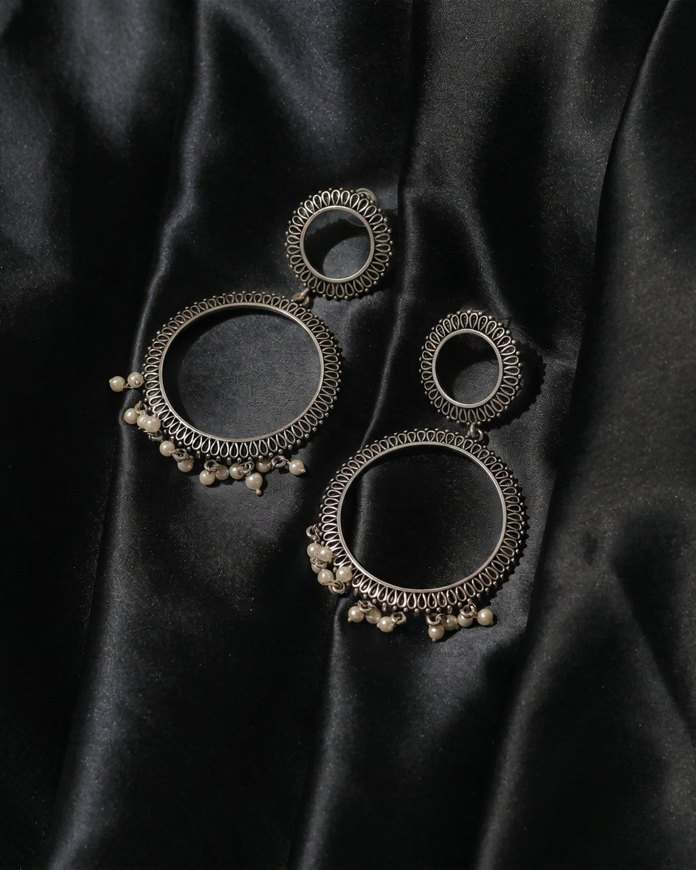 Ornate Pearl Hoop Drop Earrings