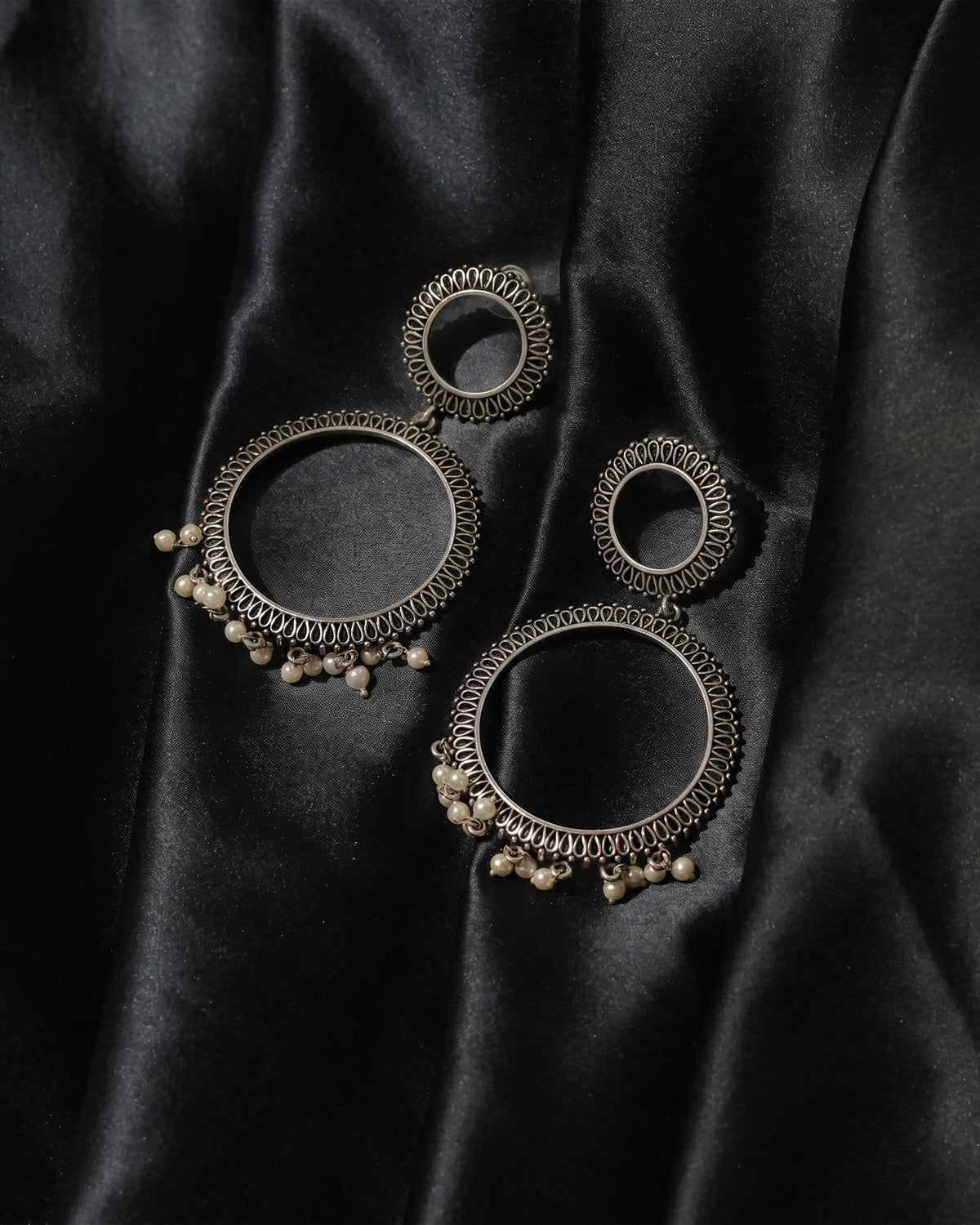 Ornate Pearl Hoop Drop Earrings