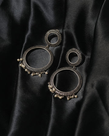 Ornate Pearl Hoop Drop Earrings