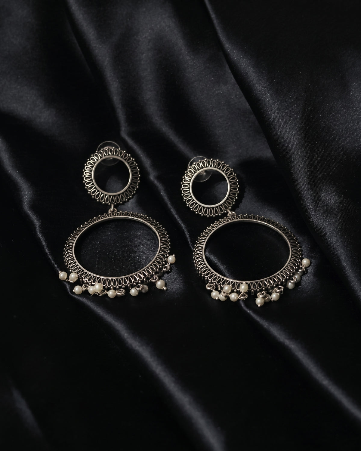 Ornate Pearl Hoop Drop Earrings
