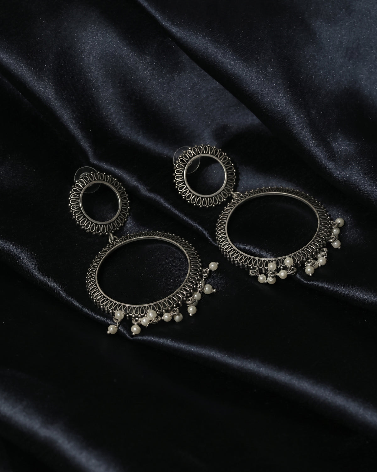Ornate Pearl Hoop Drop Earrings