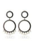 Ornate Pearl Hoop Drop Earrings