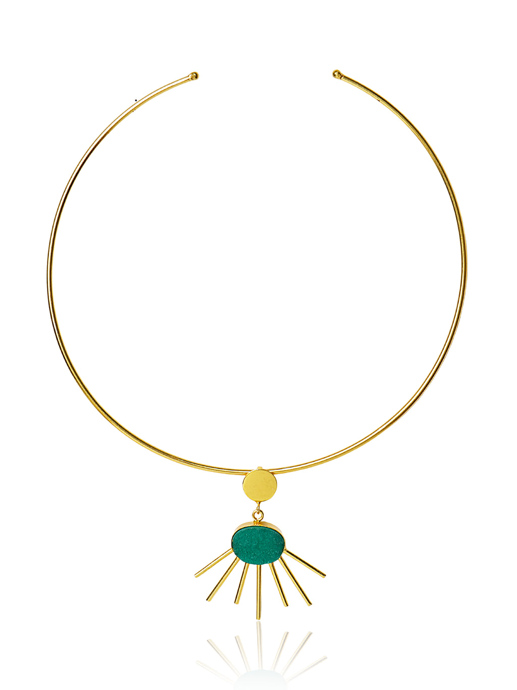 Gold-tone green stone sunburst pendant necklace