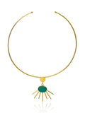 Gold-Tone Green Stone Sunburst Pendant Necklace