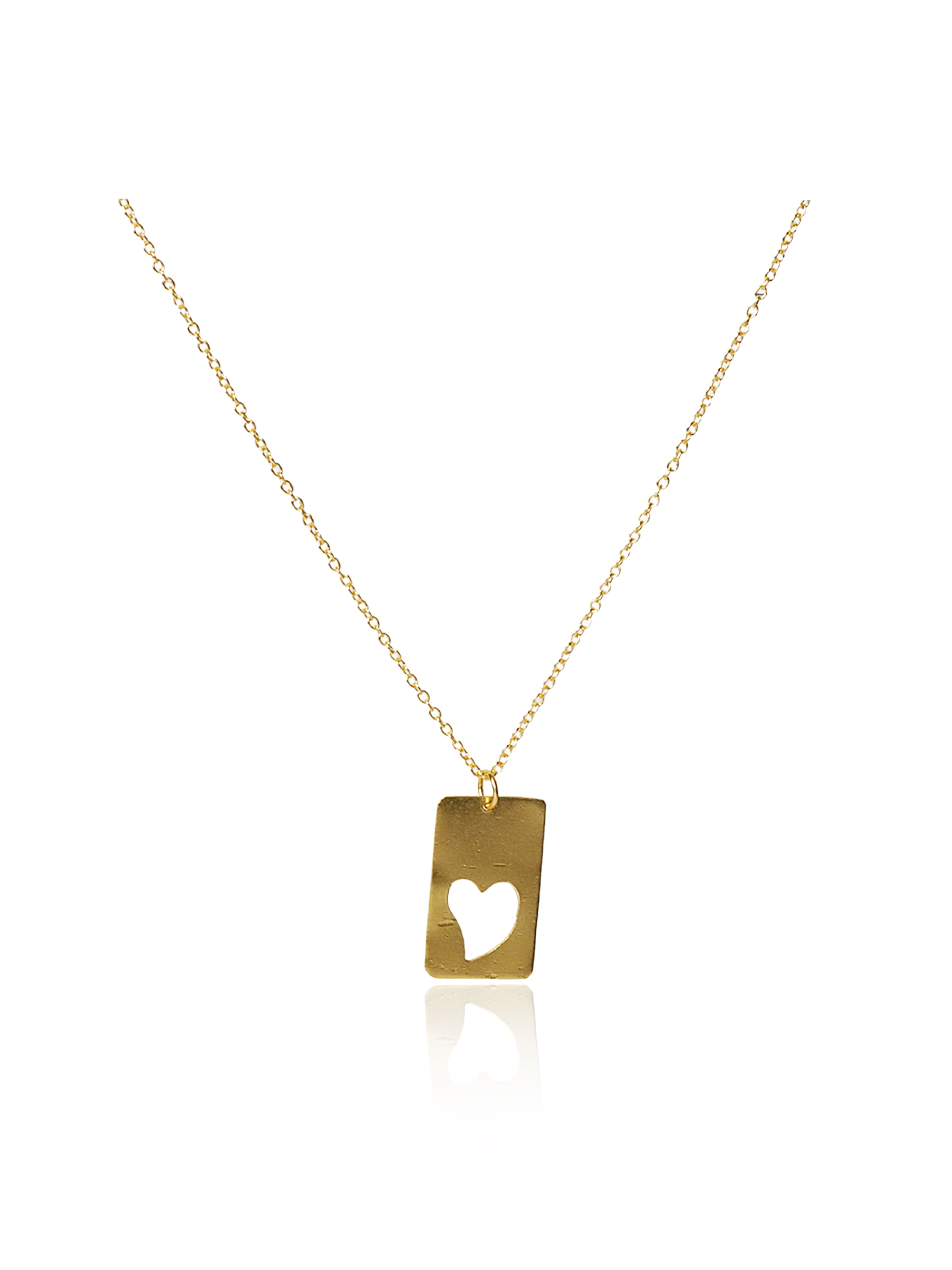 Gold-tone heart cutout rectangle pendant necklace