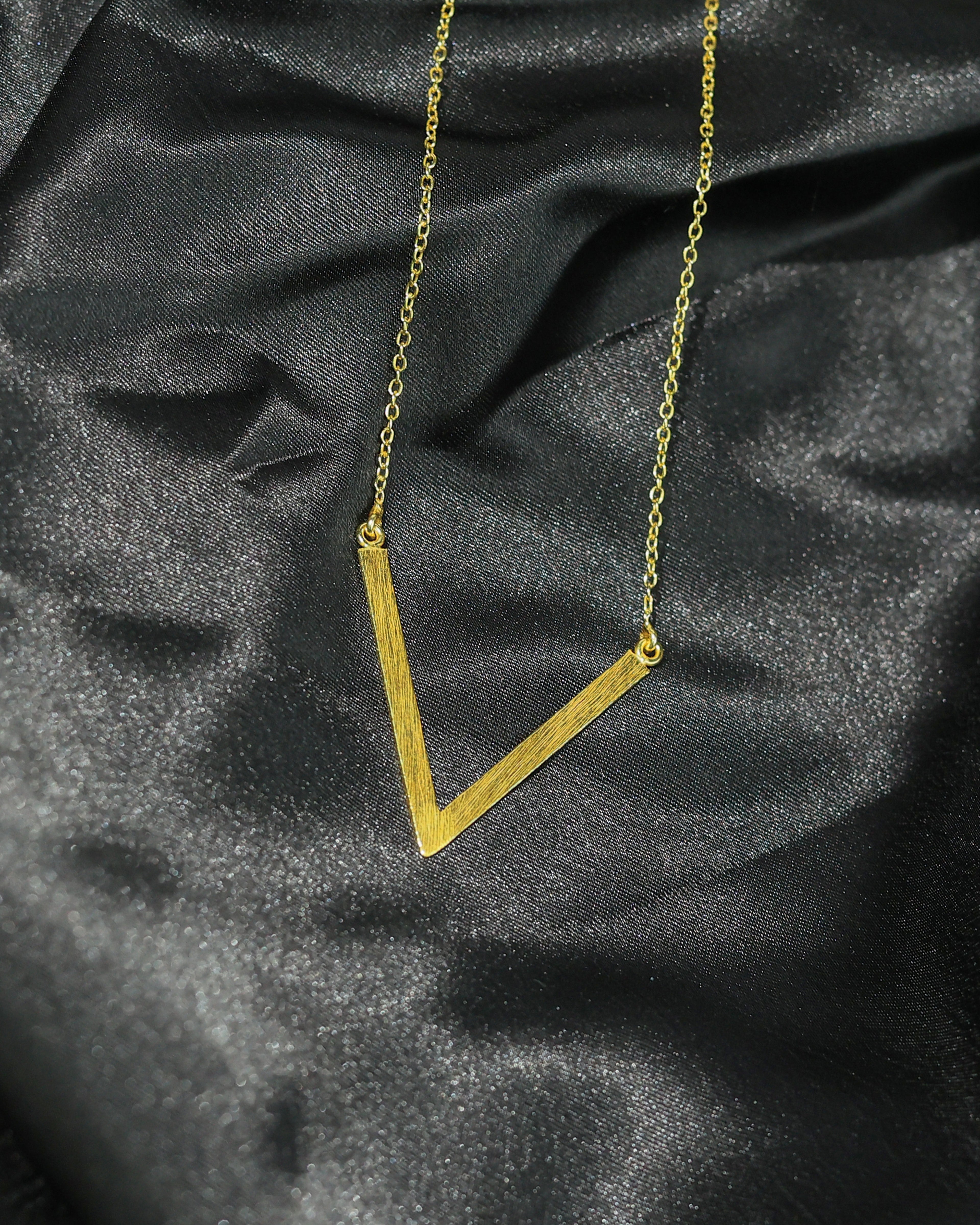 Gold-Tone Brushed V-Shaped Pendant Necklace
