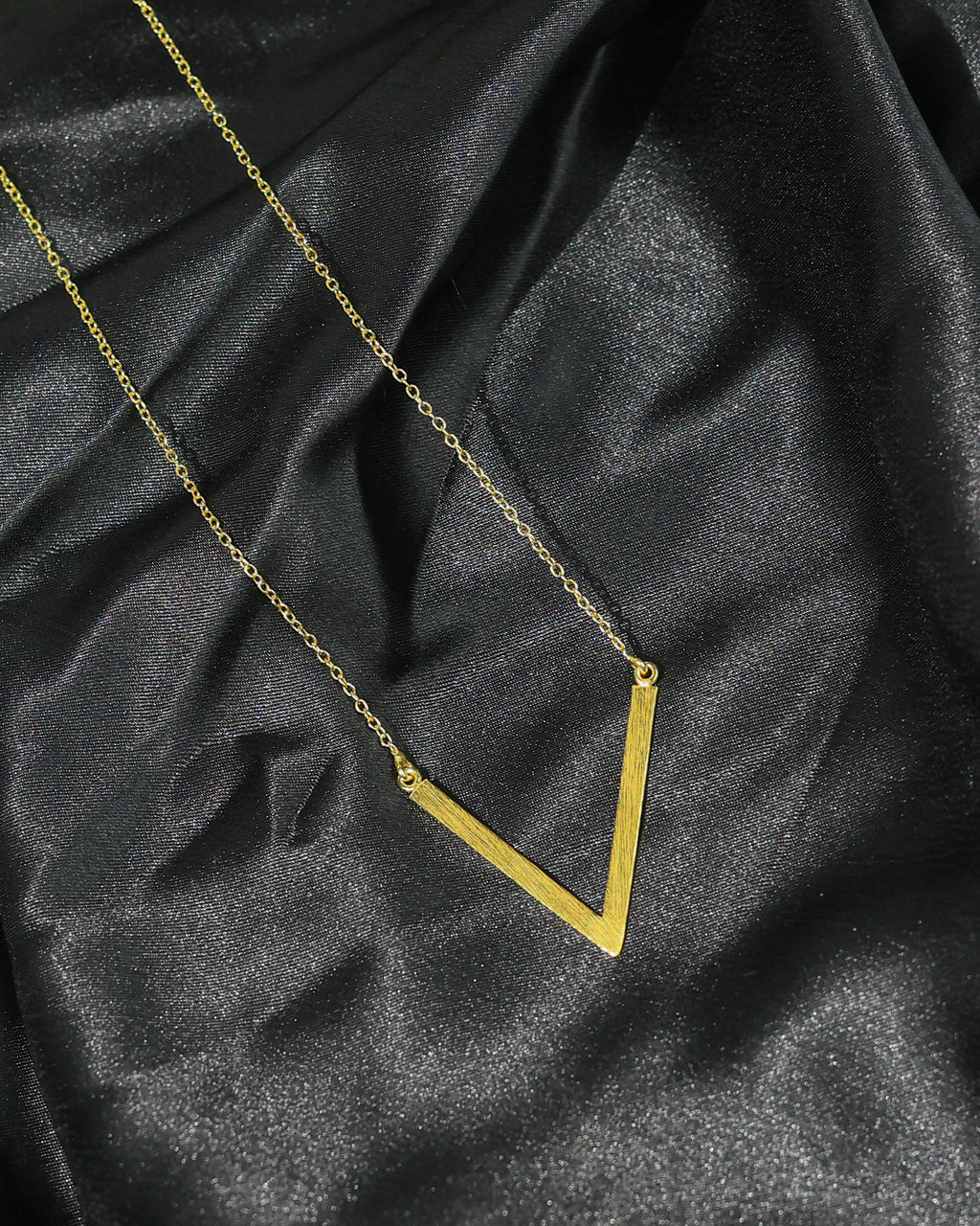 Gold-Tone Brushed V-Shaped Pendant Necklace