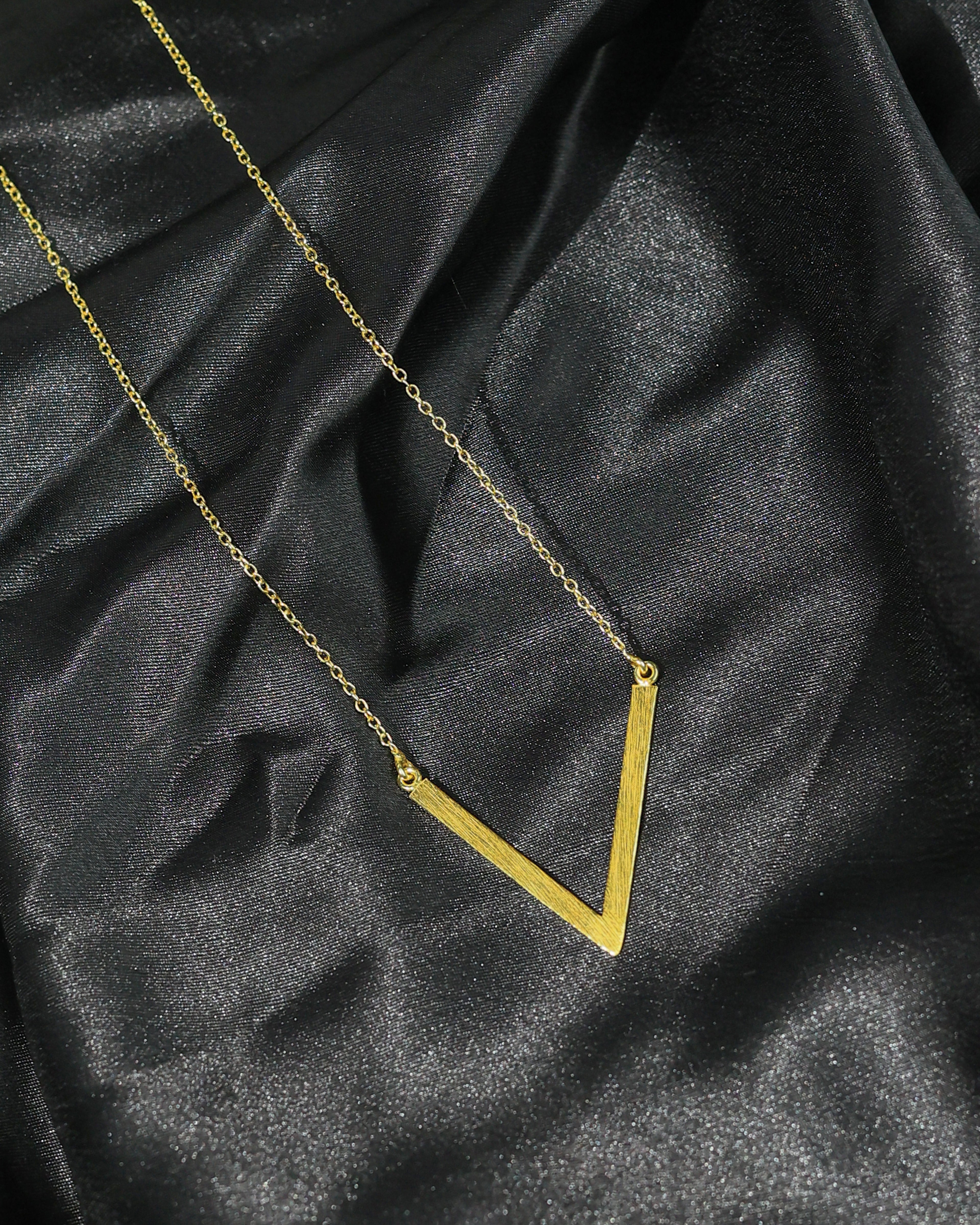 Gold-Tone Brushed V-Shaped Pendant Necklace