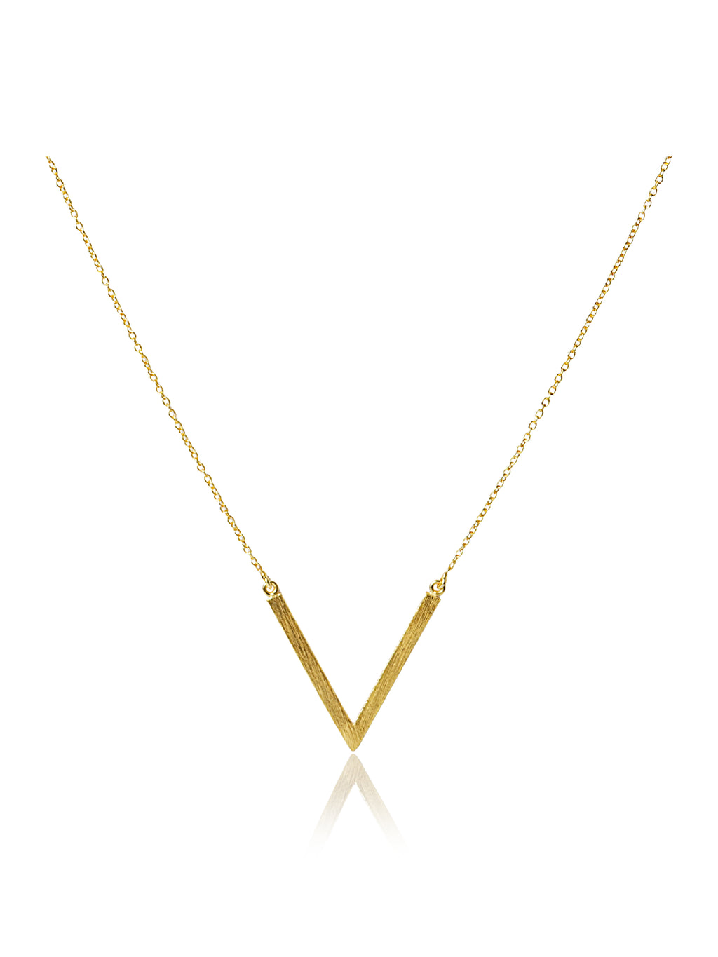 Gold-tone brushed V-shaped pendant necklace