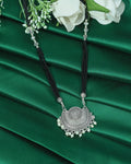 Black Beaded Oxidized Silver-Tone Pendant Necklace