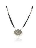 Black Beaded Oxidized Silver-Tone Pendant Necklace
