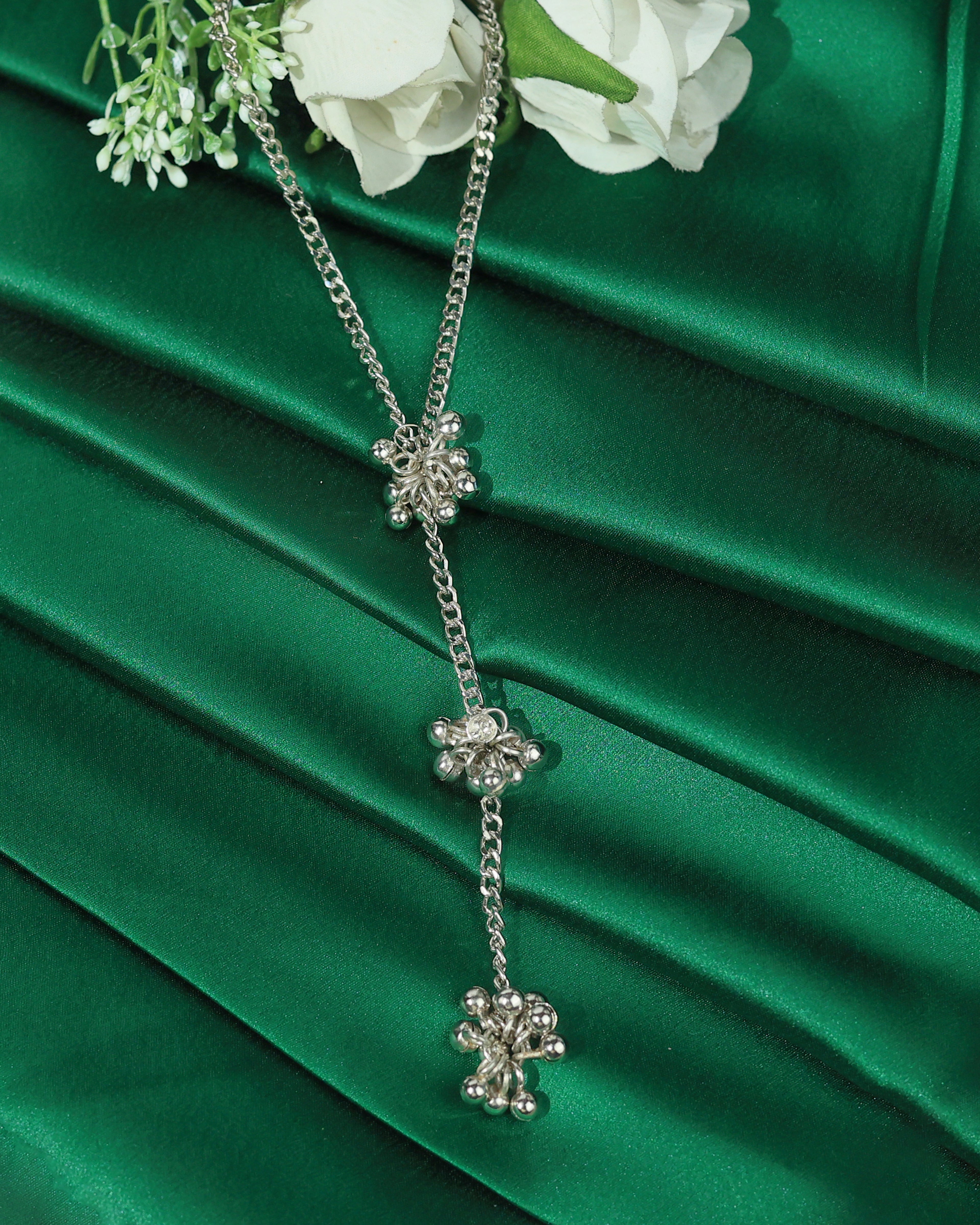 Silver-Tone Cascading Bead Y Necklace