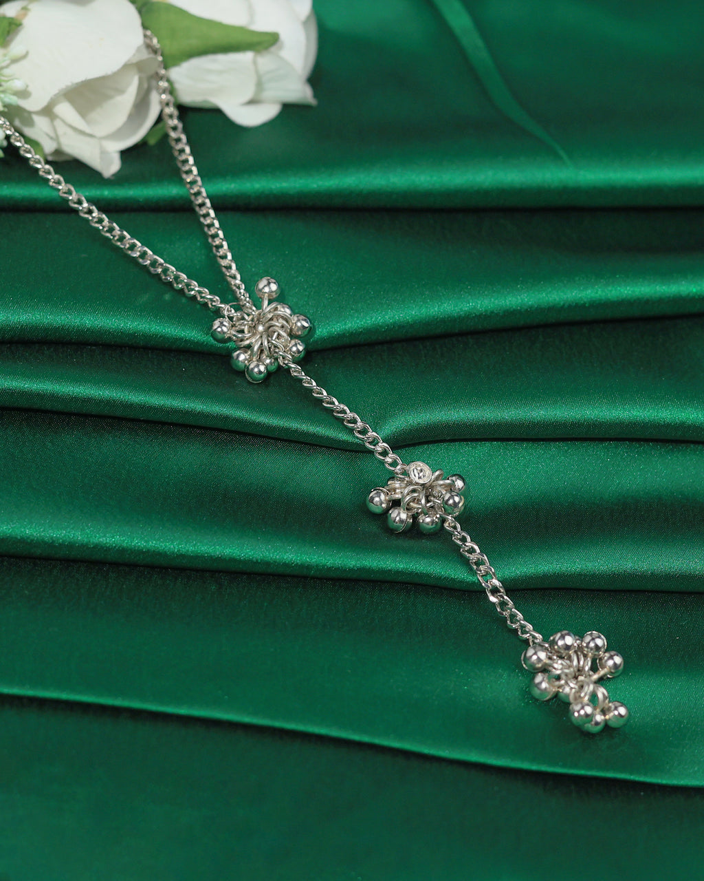 Silver-Tone Cascading Bead Y Necklace