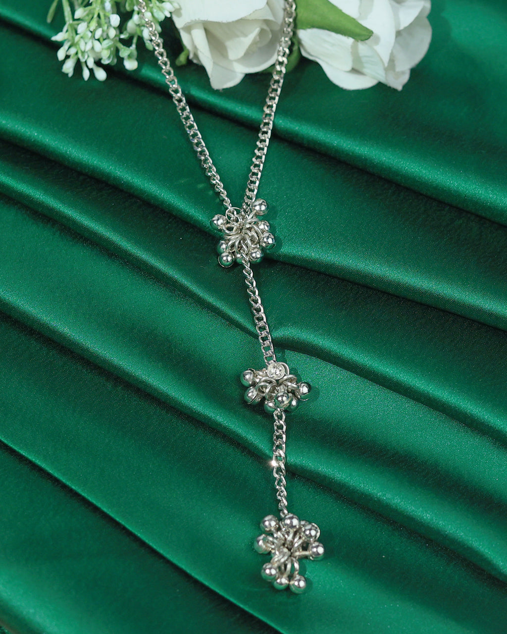 Silver-Tone Cascading Bead Y Necklace