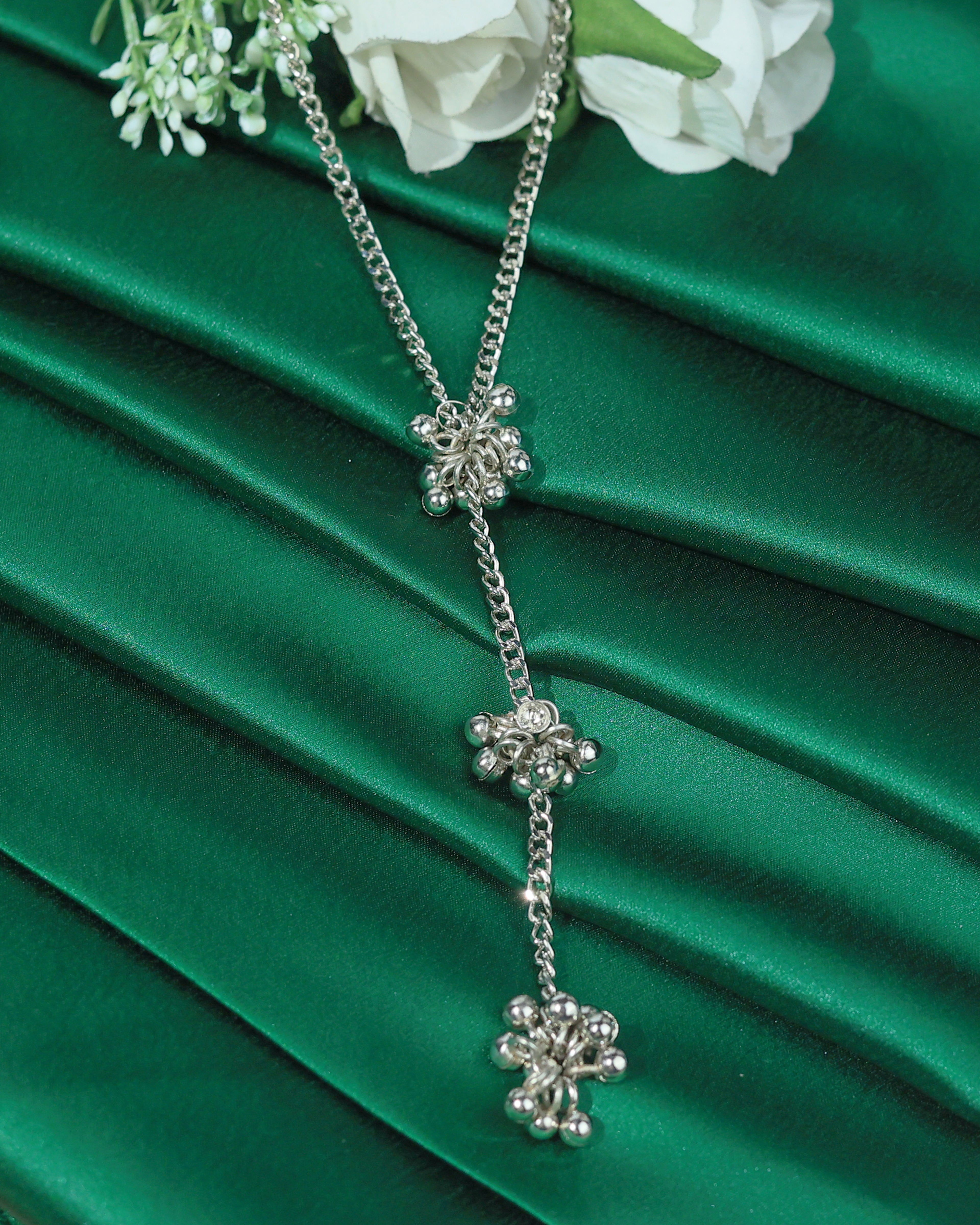 Silver-Tone Cascading Bead Y Necklace