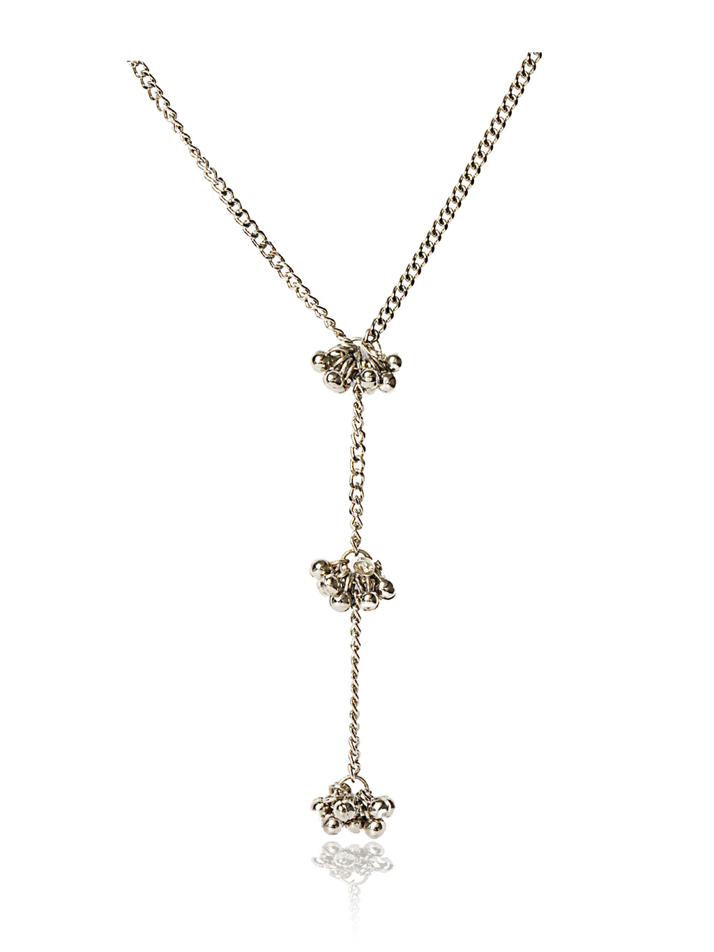Silver-tone cascading bead Y necklace