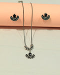 Oxidized Silver Black Stone Necklace & Earring Set