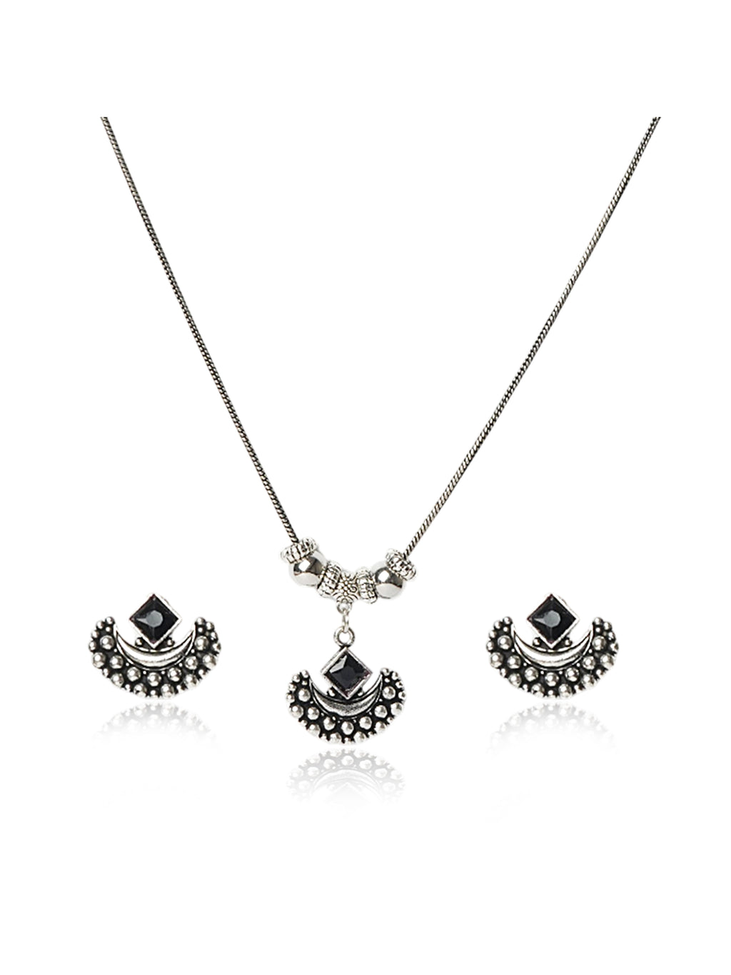 Oxidised silver black stone necklace and earring set