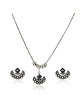 Oxidized Silver Black Stone Necklace & Earring Set
