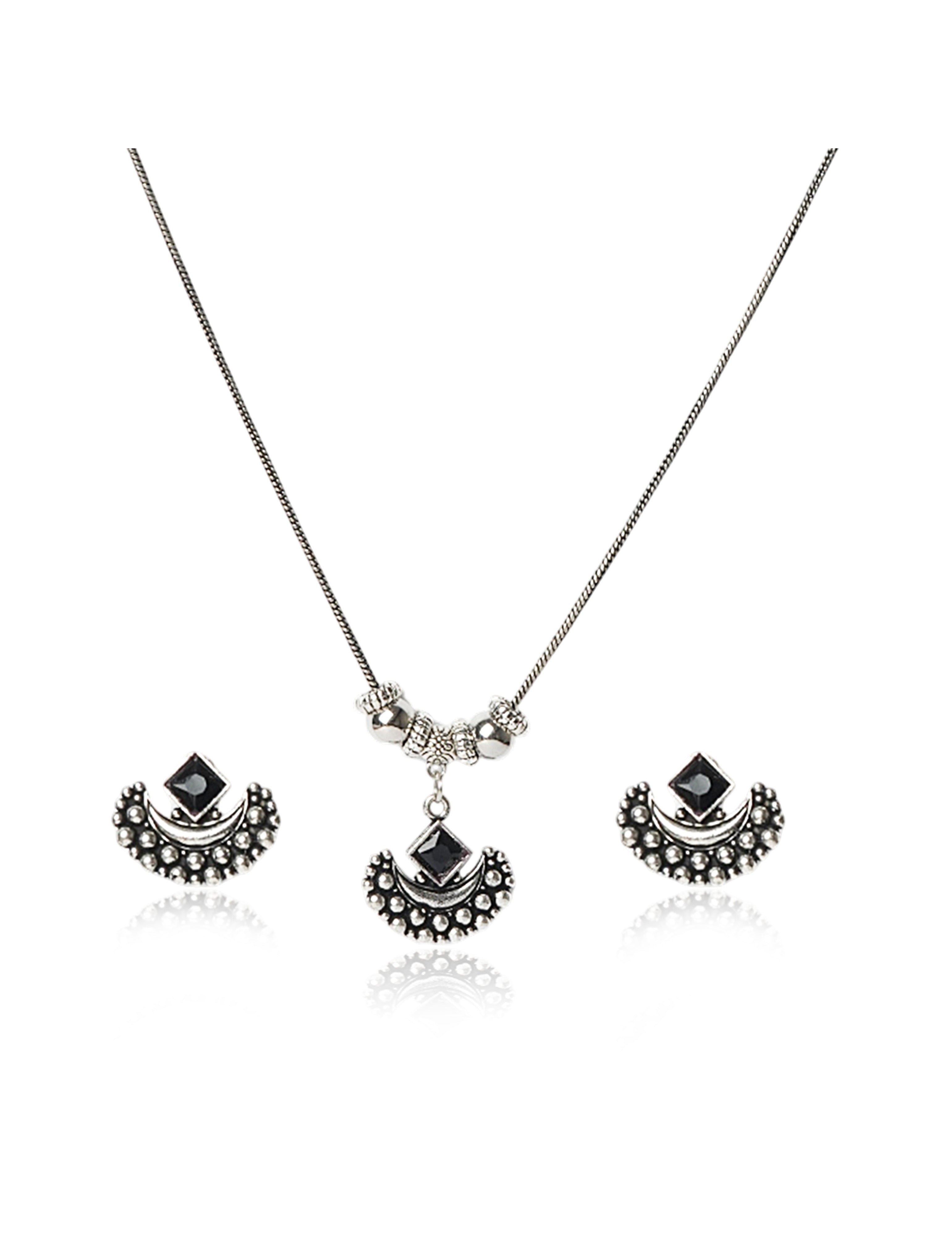 Oxidised silver black stone necklace and earring set