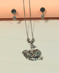 Oxidized Silver Peacock Pendant Necklace & Earring Set