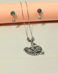 Oxidized Silver Peacock Pendant Necklace & Earring Set