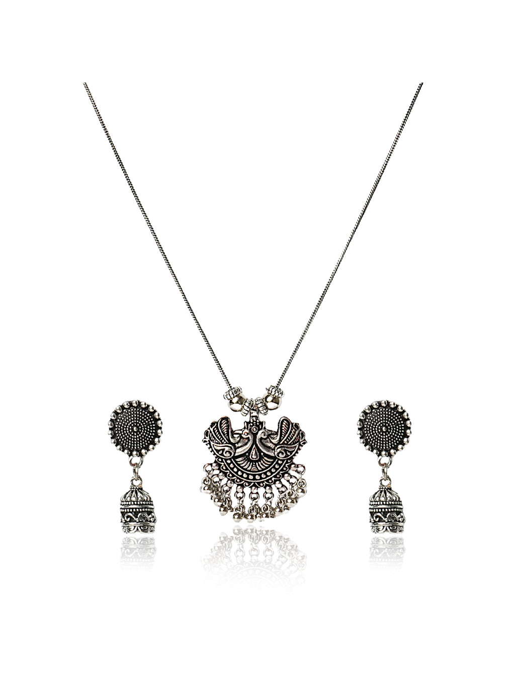 Oxidised silver traditional pendant necklace and earring set