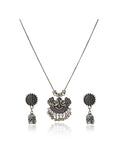 Oxidized Silver Traditional Pendant Necklace & Earring Set