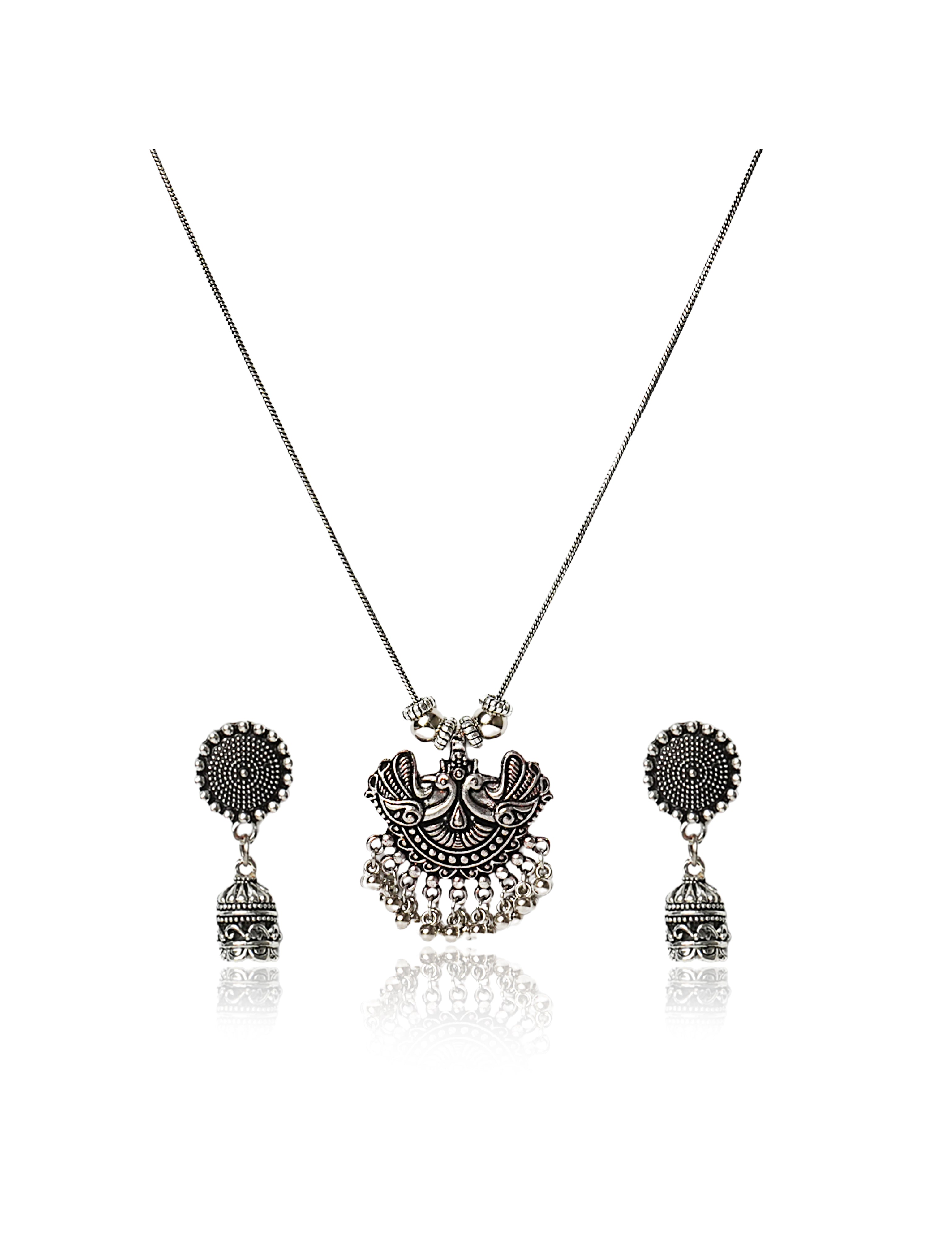 Oxidised silver traditional pendant necklace and earring set