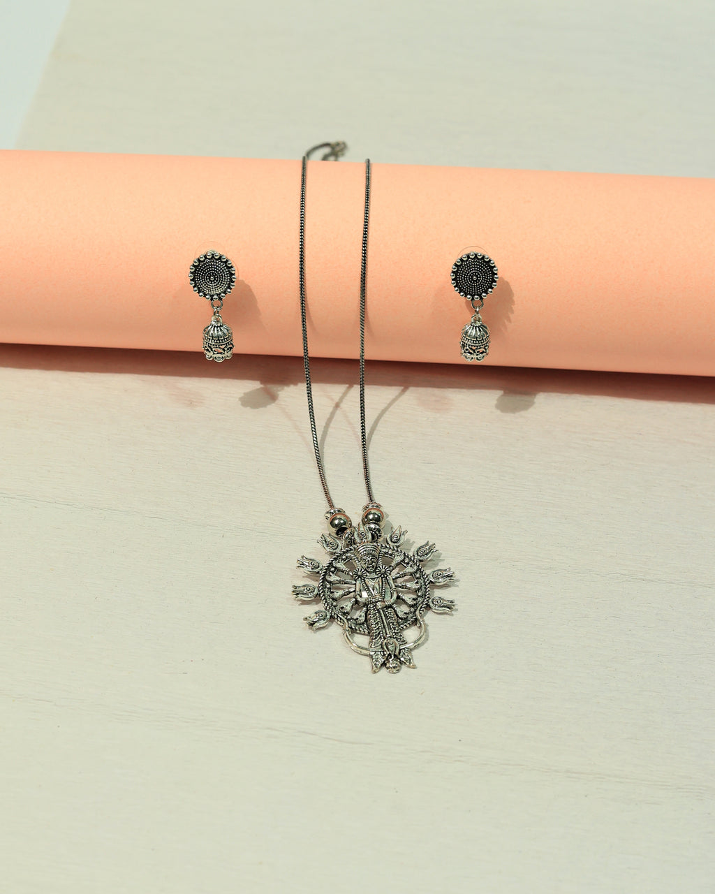 Oxidized Silver Sunburst Statement Necklace & Earring Set