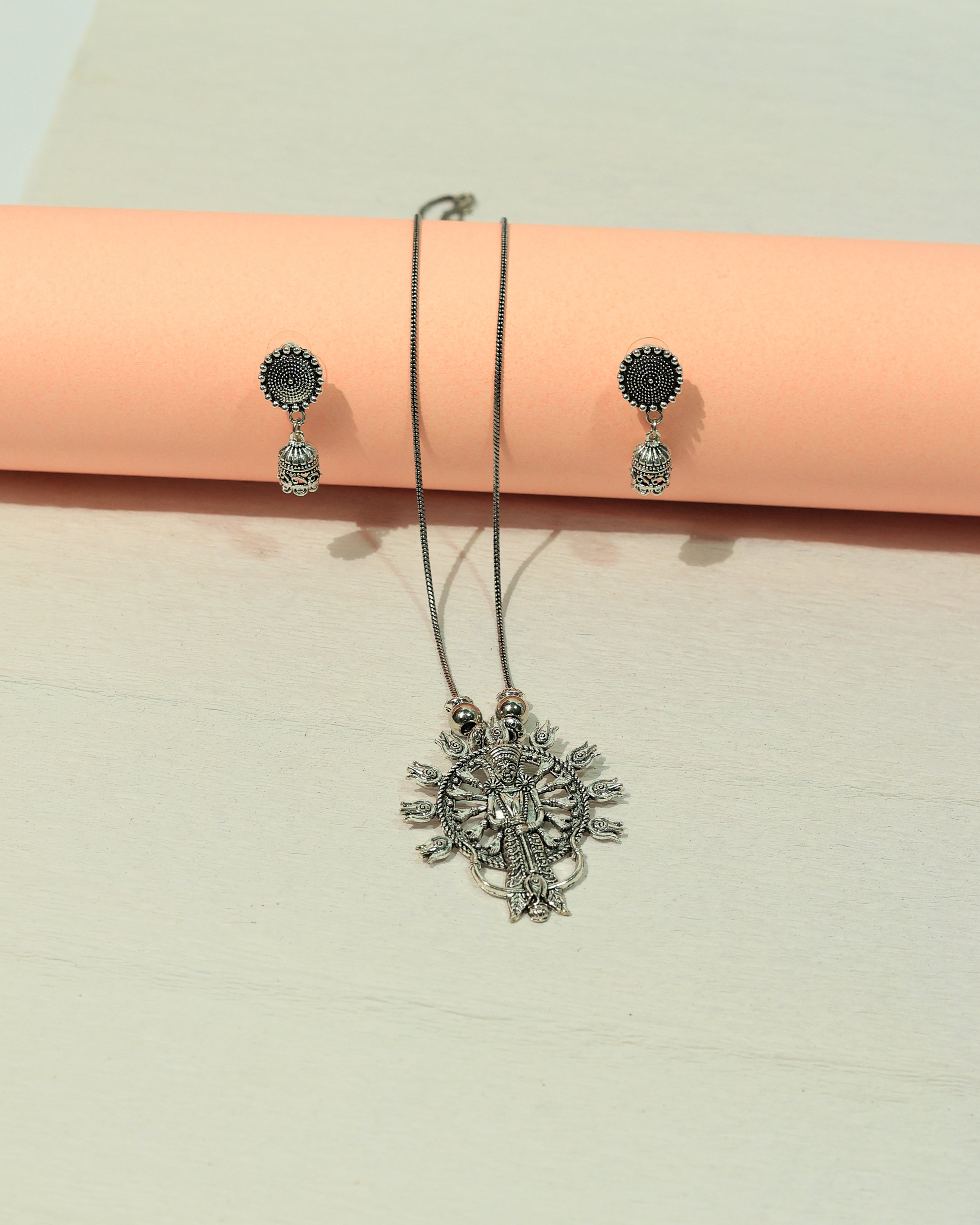 Oxidized Silver Sunburst Statement Necklace & Earring Set