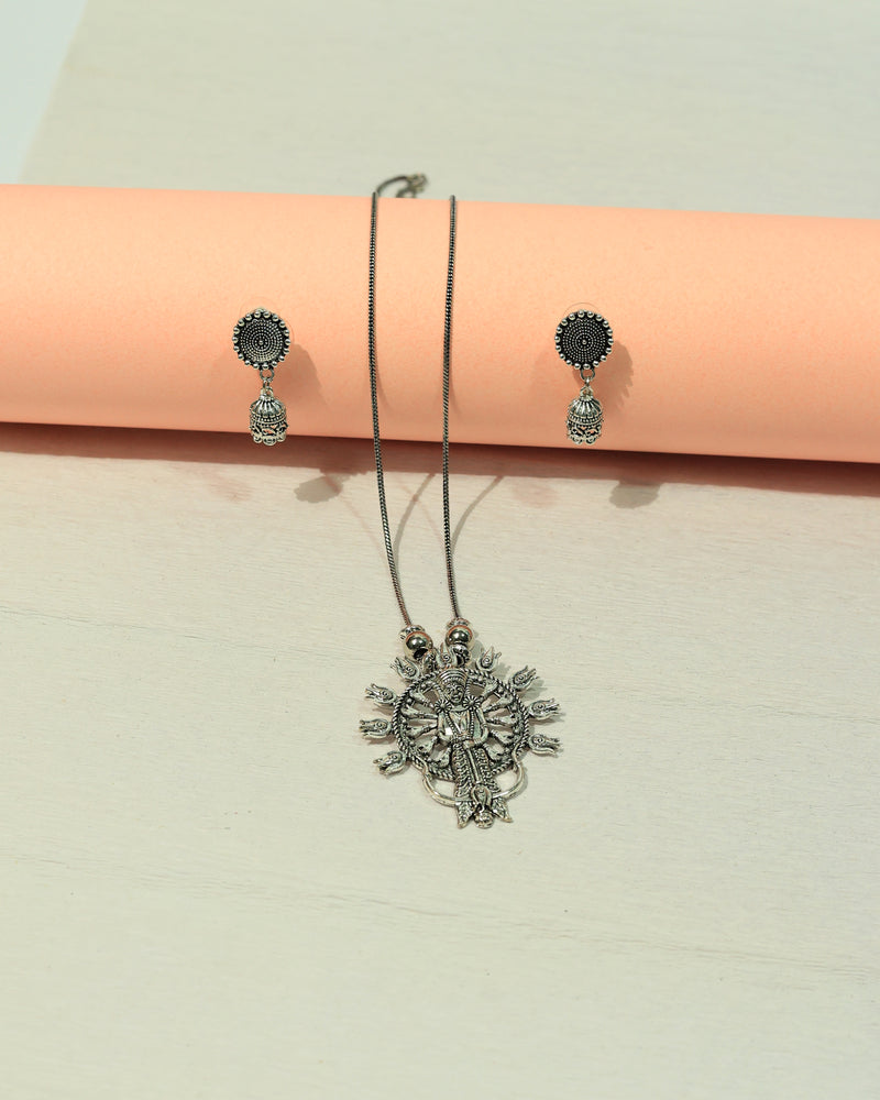 Oxidized Silver Sunburst Statement Necklace & Earring Set