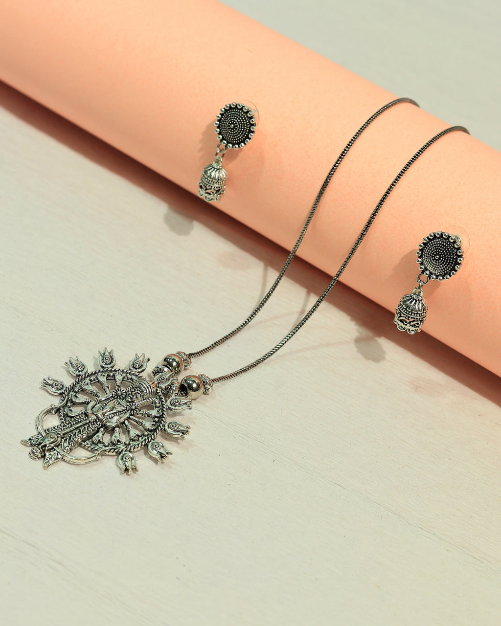 Oxidized Silver Sunburst Statement Necklace & Earring Set