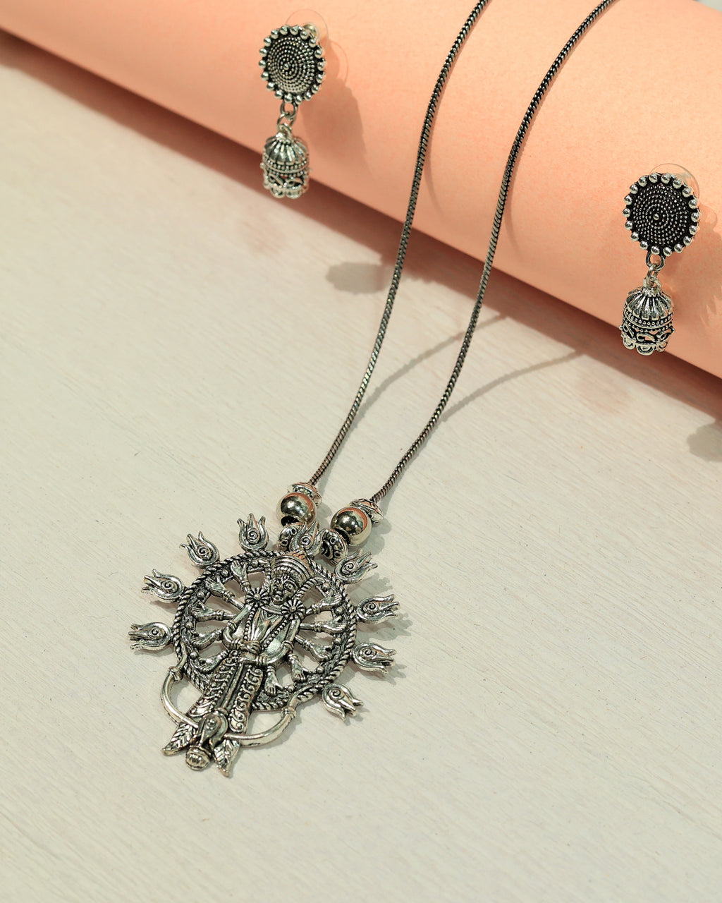 Oxidized Silver Sunburst Statement Necklace & Earring Set
