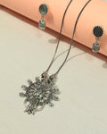 Oxidized Silver Sunburst Statement Necklace & Earring Set