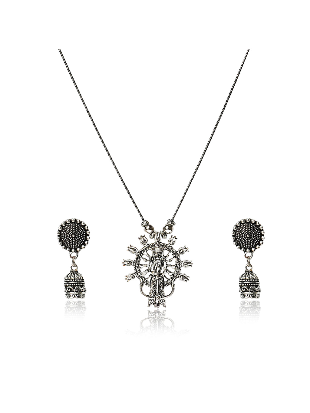 Oxidised silver sunburst statement necklace and earring set