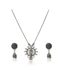 Oxidized Silver Sunburst Statement Necklace & Earring Set