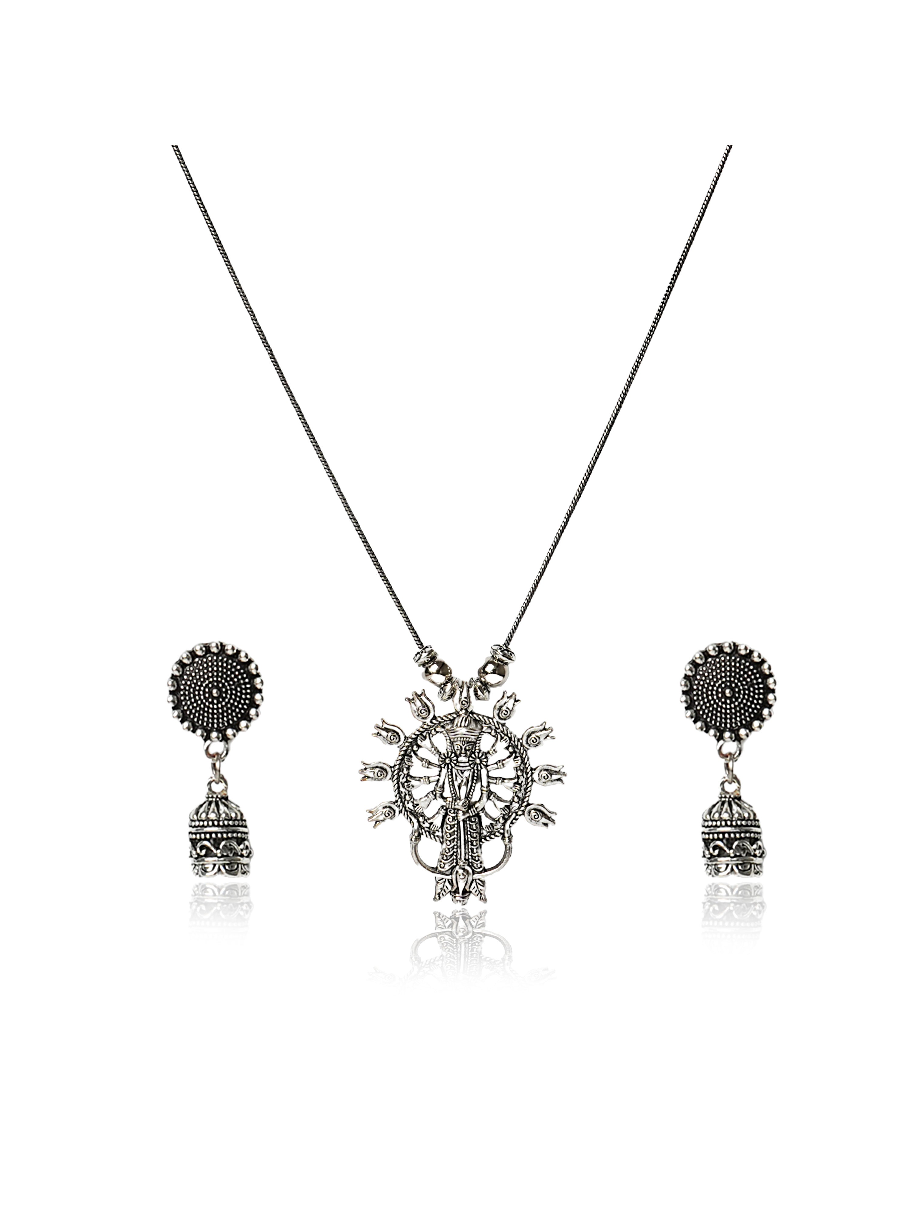 Oxidised silver sunburst statement necklace and earring set