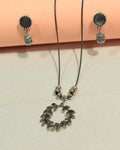 Oxidized Silver Leaf Wreath Necklace & Earring Set